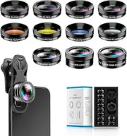 11 in 1 Phone Camera Lens Kit - Wide Angle Lens & Macro Lens+Fisheye Lens/ND32/kaleidoscope/CPL/Color Lens Compatible with iPhone Samsung Huawei and Most of Smartphone