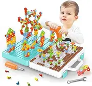 550Pcs Electric DIY Drill STEM Puzzle Toy Set, Creative Mosaic Drill Puzzle Kit, 2D 3D Educational Building Blocks Construction Games Tool Kits, Best Kids Toys for Boys and Girls Age 3-12 Years Old