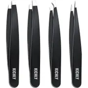KICHLY Tweezers - Professional Stainless Steel Tweezers - Eyebrow Plucking - Set of 4 Precision Tweezers for Ingrown Hair, Facial Hair, Splitters, Blackheads and Tick Removal