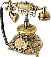 WICHEMI Vintage Phone Retro Rotary Dial Phone Landline Telephone Old Fashion Antique Phone Old School Telephones for Home Office Cafe Bar Star Hotel Decor (Golden)