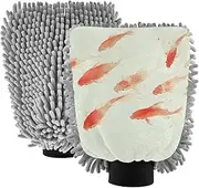 XYMZR Fish Watercolor Red Absorbent Microfiber Car Wash Mitt, Funny Cute Anime Scratch Free for Cars Cleaning, Home Cleaning Mitts, 2 Pack, 10.24” L x 7.09” W