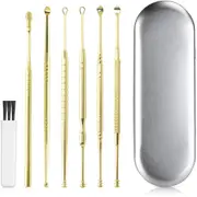 6Pcs Stainless Steel Ear Cleansing Tool Set Ear Cleaner Ear Care Set with Storage Case -Gold