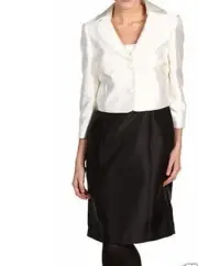 Tahari Women's Size 14P Ivory & Black Glenn 3/4 Sleeve Dress Suit Msrp $178.00