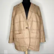 NWT Madewell Larsen Brown Windowpane Wool Blend Blazer Jacket in Plus Size 2X