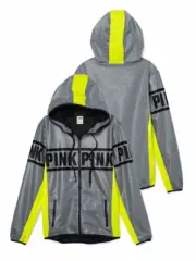 VICTORIA'S SECRET PINK Fleece Lined Full-Zip Anorak Hoodie Metal Gray Neon XS/S