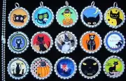 15 Halloween Cats Silver Flat Bottle Cap Necklaces Set 1