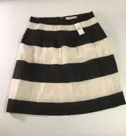 NWT Ann Taylor LOFT Womens 4 Linen Blend Black Ivory Striped Lined Skirt $69