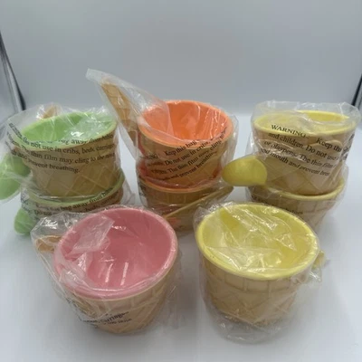 Waffle Cone Ice Cream Set - 8 Bowls and 8 Spoons - Ice Cream Party NEW