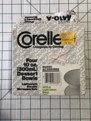 Corelle Livingware Corning 4 10 oz Dessert Bowls Light Green Band New in Box
