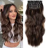 Hair Extensions, Long Wavy Synthetic Hair Extension 4PCS Clip in Hair Extensions for Women Full Head, 20 Inch Long Wavy Fiber Thick Double Weft Hairpieces (4H426)