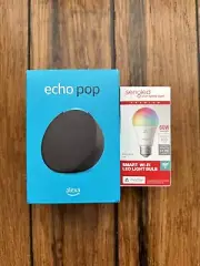 NEW SEALEDEcho Pop Bundle l Charcoal with Sengled Smart Color Bulb