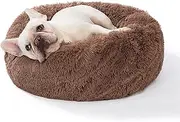[SAVFOX] Calming Dog Bed, Anti Anxiety Dog Bed, Plush Donut Dog Bed for Small Dogs, Medium, Large & X-Large, Soft Fuzzy Comfy Dog Bed in Faux Fur, Washable Cuddler Pet Bed, Multiple Sizes XS-XL (Small | 60cm, Brown)