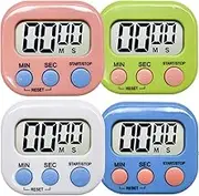 4-Pack Digital Timer – Multi-Function Kitchen Timer with Loud Alarm, Magnetic Back & Stand, for Kitchen, Shower, Study, Work, Exercise, Outdoor – Pink, Blue, Green, White