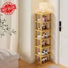 Bamboo Shoe Rack Tall Narrow Corner Shelf Stackable DIY Small Space