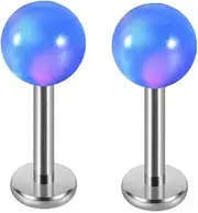 [Piercingpops] 2PCS Opal Ball Labret Piercing G23 Titanium 16g Flat Back Stud Earrings Taper Tragus Dainty Cartilage Helix Conch Lobe Lip Monroe Stud Piercing Jewelry for Women Men