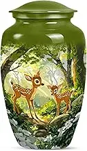 Deer Green Urns - Cremation Deer Urns for Human Ashes Adult Man - Memorial Urn for Mom & Dad - Funeral Decorative Urn for Ashes Adult Male 10 Inch