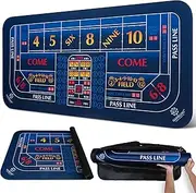GAMBLUXE 70"X35" Craps Table Top Mat - Smooth, Durable Edge-Stitched 3mm Thick Rubber Craps Mat, Non-Slip, Water-Resistant, Portable Zippered Carry Bag, Craps Game Mat for Party & Casino Night (Blue)