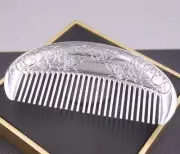 999 Fine Silver Pure Silver Hair Comb Peony Flower Round Hair Care 3.9inchL /48g
