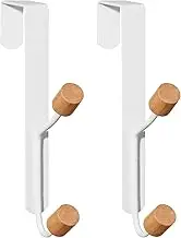 Over The Door Hooks,2 Packs Sturdy Metal Over Door Wooden Hooks Organizer Rack for Hanging Coats Hats Robes Towels,Bathroom Bedroom Door Hangers - White