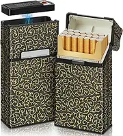 X-LIGHTER XL079 Cigarette Case for 100's King Size, with USB Coil Lighter, Smell-Proof, Vintage PU Leather 100mm Cigarette Holder Cases for Men Women Gifts