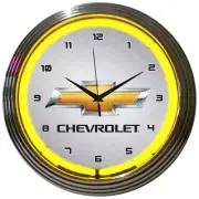 GM CHEVROLET YELLOW NEON CLOCK Man Cave Lamp Light
