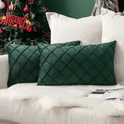 Velvet Throw Pillow Square Soft Couch Pillows Set of 2 (Inserts + Pillow Covers, Dark Green)