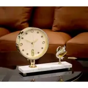 Crystal Swan Gold Metal Table Clock Marble White Desk Clock Home Office Decor
