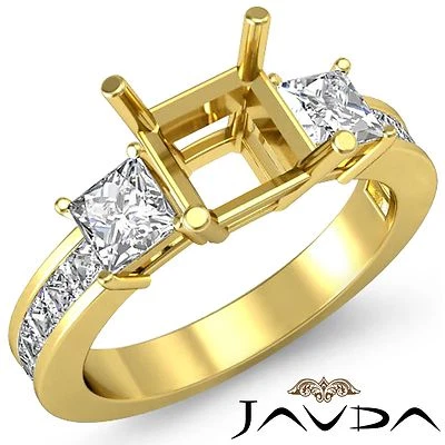3 Stone Diamond Wedding Ring 18k Yellow Gold Princess Asscher Semi Mount 1.1Ctw