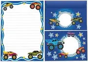 Letter Paper Set Letter Pad with Envelope for Kids Monster Truck Car for Boys (Pad A5 with 25 Sheets + 15 Envelopes)