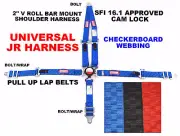 YOUTH RACING HARNESS CAM LOCK PULL UP SUNIVERSAL BLUE CHECKERBOARD RACERDIRECT