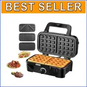 Compact Black Sandwich Maker with Interchangeable Plates and Indicator Lights
