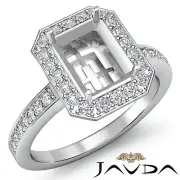 Halo Setting Emerald Cut Semi Mount Diamond Engagement Ring 18k White Gold 1 Ctw