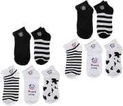[ANDRESLAD] 2 Sets Cotton Socks Cow Pattern Ankle Socks Soft Breathable for Summer