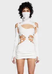 [DARKER WAVS] Modulation Cut Out Lace Up Dress Set - White