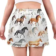 [RPLIFE] Cute Horse White Women Pajama Shorts,Cute Casual Pants for Women,Ladies Summer Pajamas