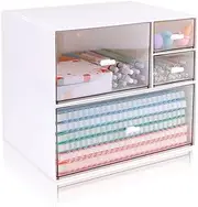 SHAIDOJIO Desk Organizer, Makeup Storage Box With 4 Drawers, Stackable Plastic Stationery Supplies Organizers, Plastic Desktop Storage Organizer for Office, School and Home (4 drawer)