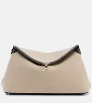 [Toteme] Toteme T-Lock leather-trimmed canvas clutch One Size beige