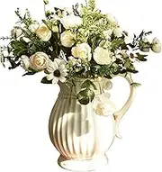 OLKWDAF5 Jarron White Ceramic Vase w/Large Handle Retro French Style Pitcher Milk Jar Ornament Country Floral Pot for Home Décor Centerpieces and Events Entryway Dining Table