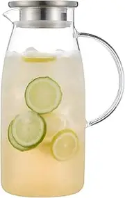 60 Ounces Glass Pitcher with Lid, Hot/Cold Water Jug, Juice and Iced Tea Beverage Carafe