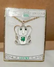 Gold Necklace 22K Crystal & Glass Handmade Lucky Elephant Jewelry 18” NIB 279S