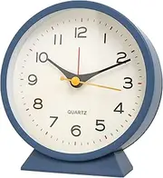 SHISEDECO 4.5" Battery Operated Antique Retro Analog Alarm Clock, Small Silent Bedside Desk Metal Clock with Light Function, Non-Ticking Clock Decor for Living Room,Bedroom,Bedside,Shelf (Navy Blue)