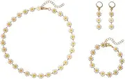 [Generic] Daisy Flower Necklace Bracelet Earring Set for Women Bohemian Enamel Daisy Choker Necklace Bracelet Handmade Gold Daisy Spring Sunflower Daisy Bracelet