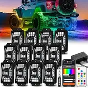 12 Pods Five Sided RGB Rock Lights for Trucks Jeep UTV SUV ATV, Multi Chasing Color App/Remote Control Led Rock Lights with Music Mode, Waterproof Exterior Underglow Kits for Cars