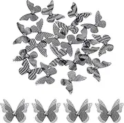 uxcell 20Pcs Sheer Mesh Butterfly Appliques, 20mm Two Layers Butterflies with Gem Applique Patch DIY 3D Craft Ornament for Wedding Party Home Decor Clothes, Black