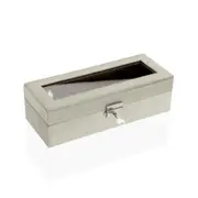 Box for Watches Cream Velvet Wood Polyskin Mirror Mdf Wood 10 x 7,2 x 25,5 Cm