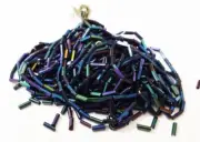 Antique Metallic Dark Blue Iris AB Glass Bugle Beads Czech 4BPI #102-3