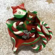 Christmas Decorative Cat Bowl Figurine And Brooch Gift Bundle