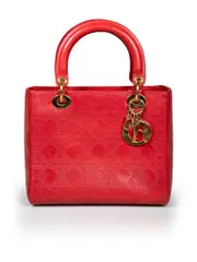 Red Leather Laser Cut Medium Lady Dior Bag