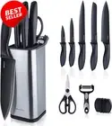 10-Piece Knife Set with Block Stainless Steel Pro-Sharpened Kitchen Knives Black