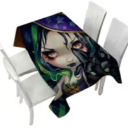 Faces of Faery #114 Halloween Witch Girl and Cat Tablecloth